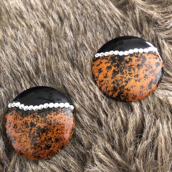 Vintage 80s large rhinestone accent disc earrings - Picture 3 of 6